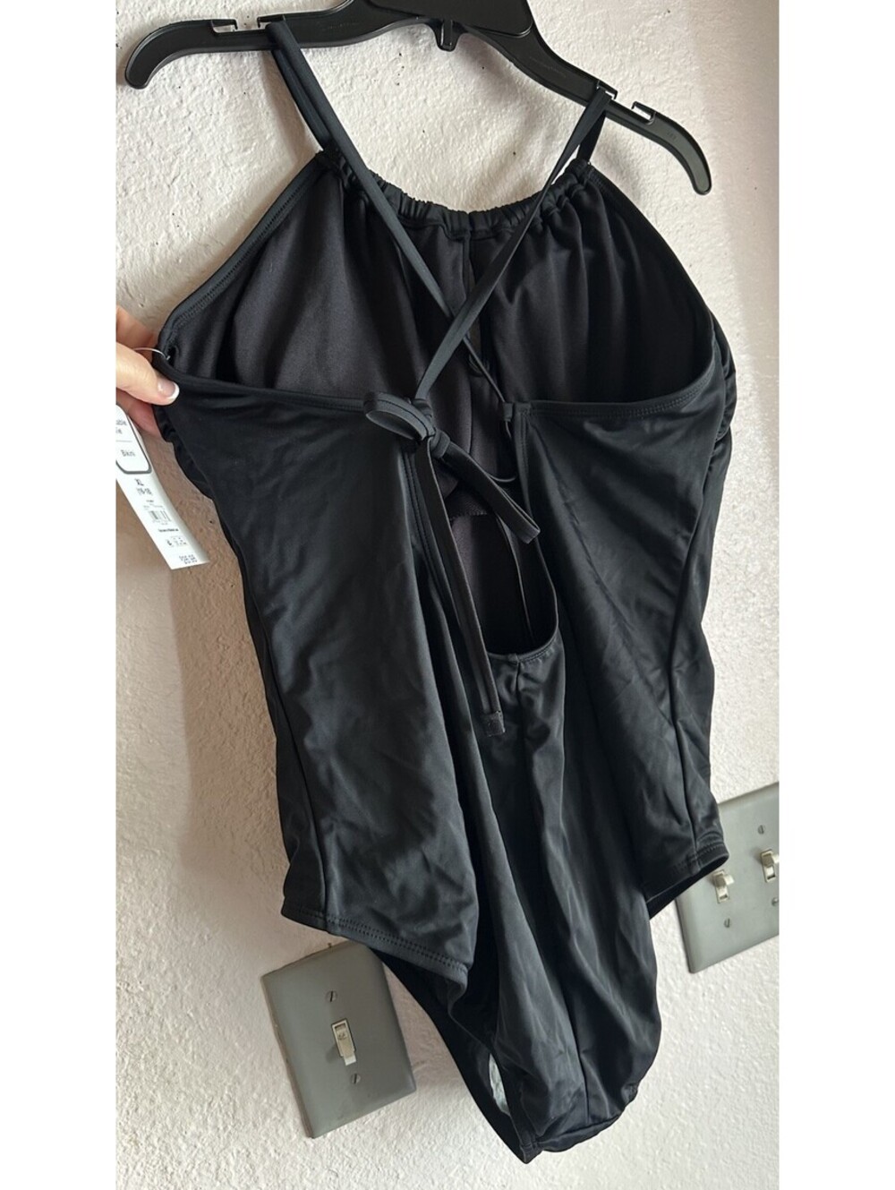 Time & Tru Women’s One Piece Black Swim Suit XL (16-18) Adjustable Tie - Picture 3 of 6